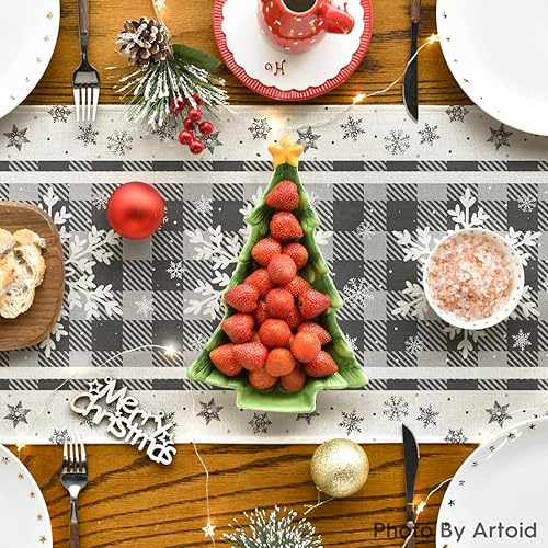 Miniatura 5 de Artoid Mode Camino de mesa de Navidad con copos de nieve de búfalo gris, decoración de mesa de comedor de cocina de invierno para decoración de