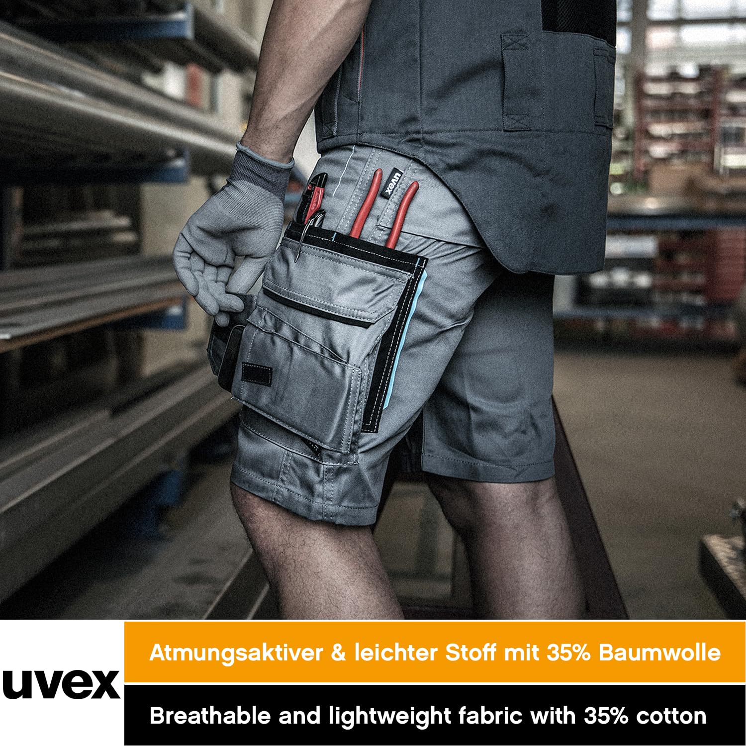 Uvex Pantalon de Travail Court Tune-Up pour Hommes - Poches à Outils renforcées en Cordura - léger et Respirant