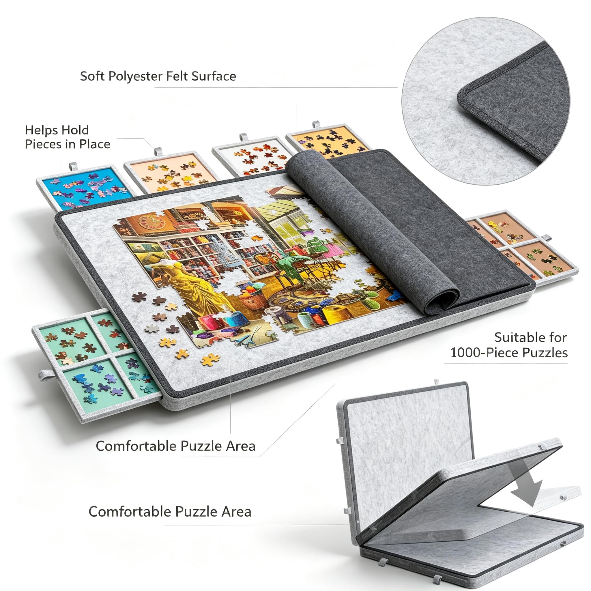 Table Puzzle, Table de Puzzle, Support Puzzle pour Organiser Les pièces (1500 pièces, 97 * 64cm)
