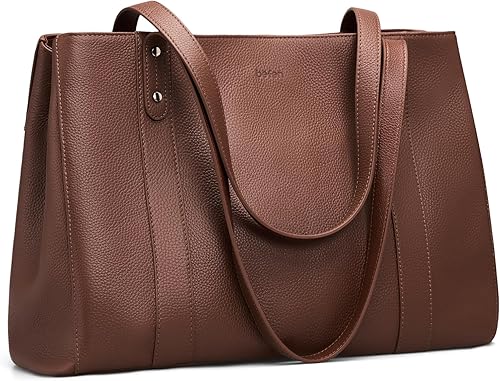 Miniatura 13 de befen Bolsa de cuero genuino para computadora portátil para mujer, bolsas de computadora de 15.6 pulgadas, bolsas de trabajo, bolso de hombro Marrón