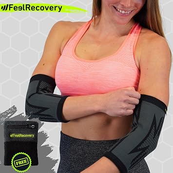 Pack of 2 Elbow Braces for Men & Women - Elbow Compression Bandage for Tennis Elbow Golfer's Elbow Elbow Brace for Tendonitis Joint Pain - Breathable & Non-Slip