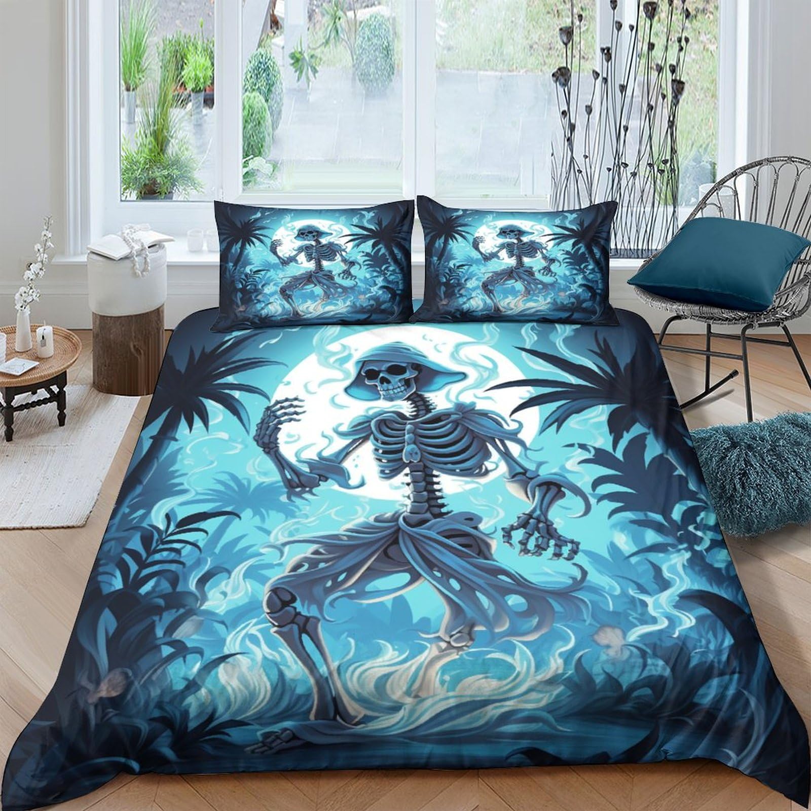 Housse de couette crâne bleu microfibre King de qualité supérieure avec fermeture éclair