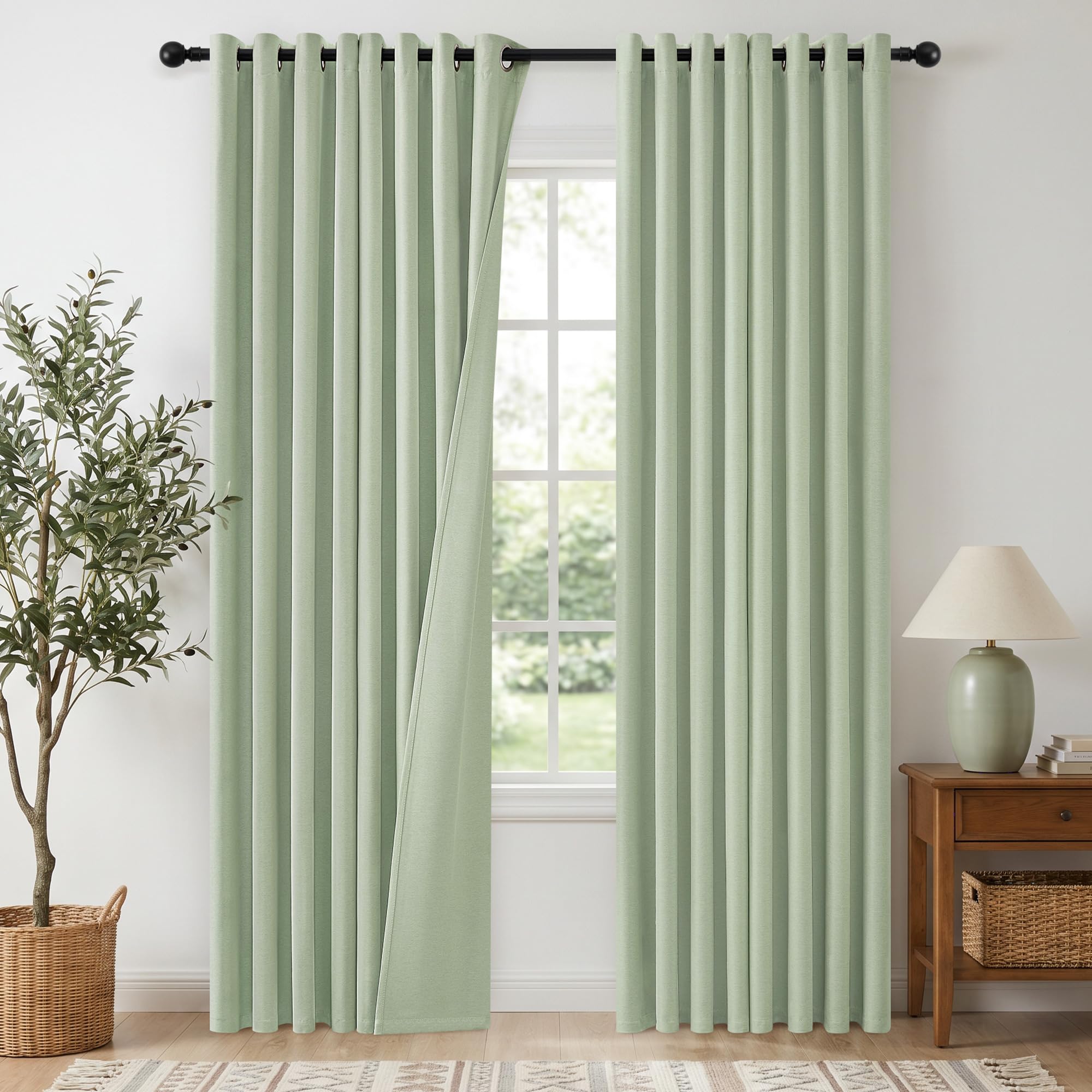 Best Baisite Blackout Curtains Thermal Eyelet Linen Curtains Green 52Wx84L — image 1