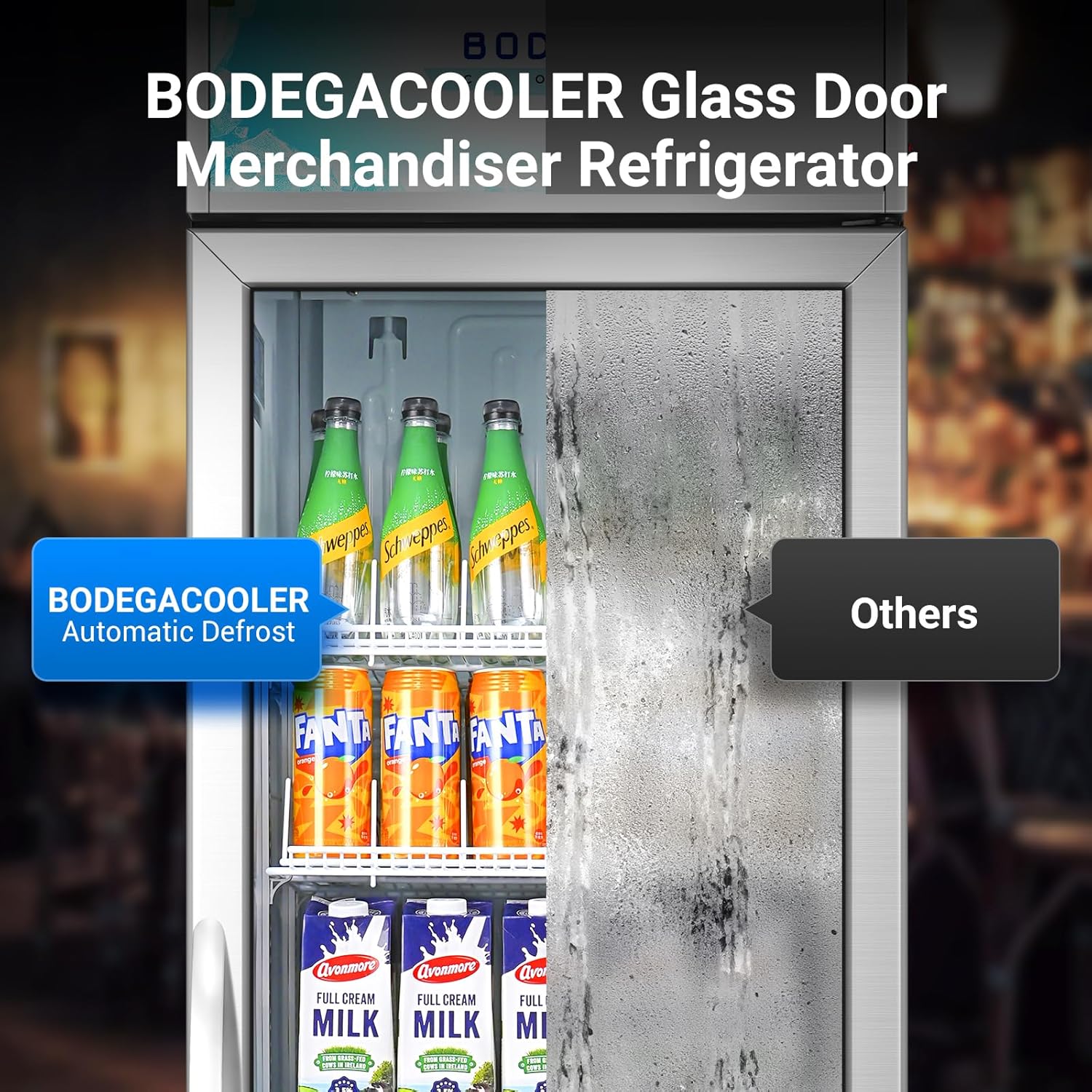 BODEGACOOLER Commercial Merchandiser Refrigerator, 12.5 Cu.Ft Glass Door Display Refrigerator, Upright Beverage Cooler with Soft LED Light, Adjustable Shelves, 4 Strong Castors(Stainless Steel)
