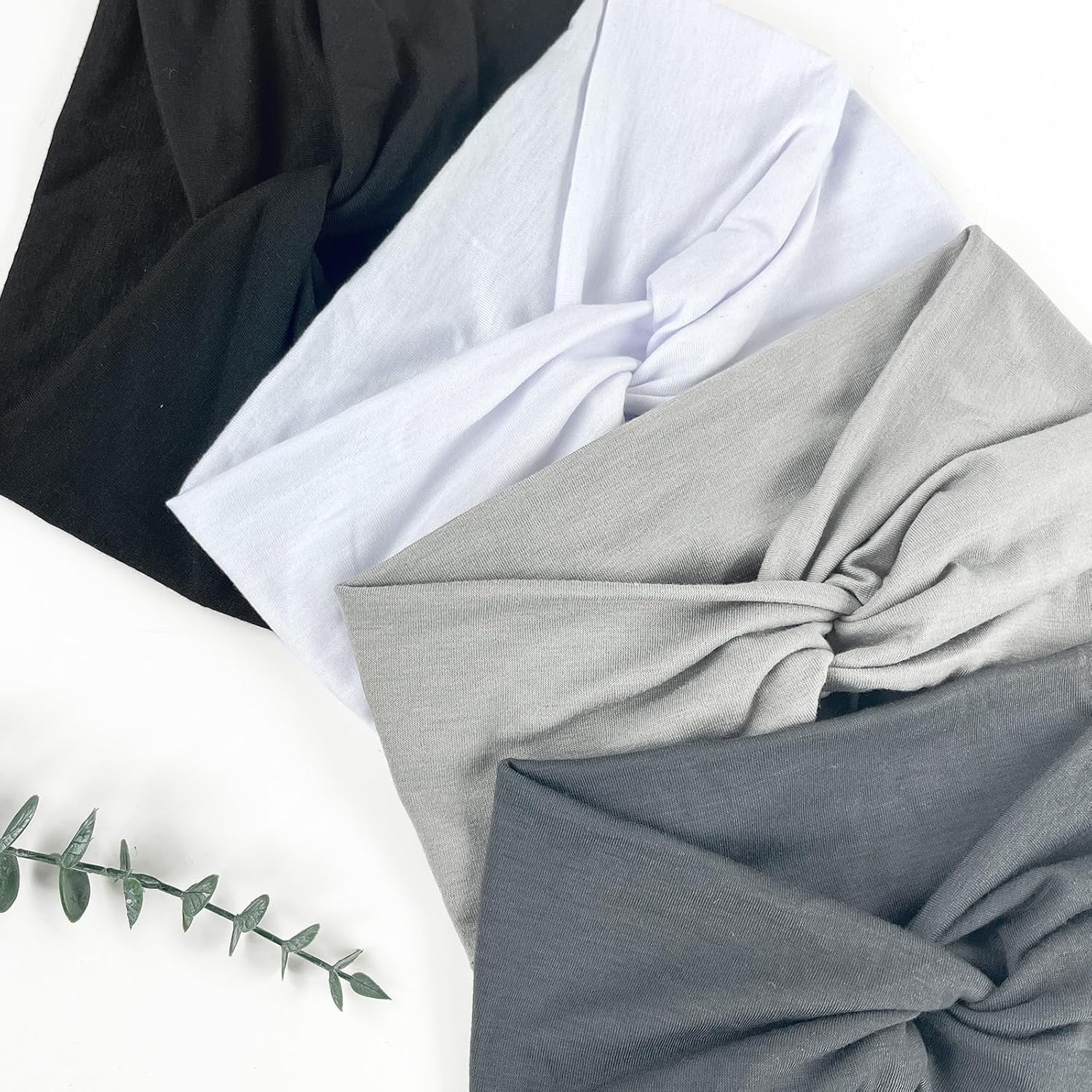 Mujer Cinta Pelo Elástica Ancha Turbante Bandana 4 Pcs 7'' Gris