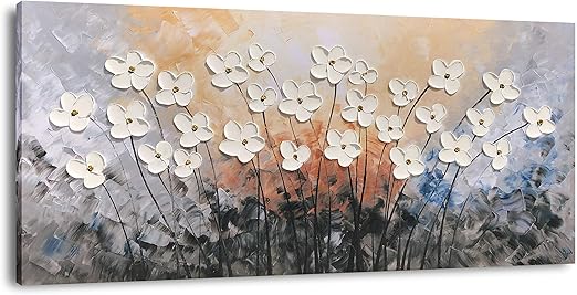 Yihui Arts Flower Canvas Wall Art with 3D Hand Painted Textured Modern Large Oil Painting Contemprary Aesthetic Floral Pictures for Living Room Bedroom DinningDecor