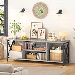 FIONESO TV Se tenir debout pour 55 1 cm TV, Industrielle TV Table Console avec 2 Ouvrir les étagères de stockage, 3-Tier Centre de divertissement pour salon, Chambre, Gris