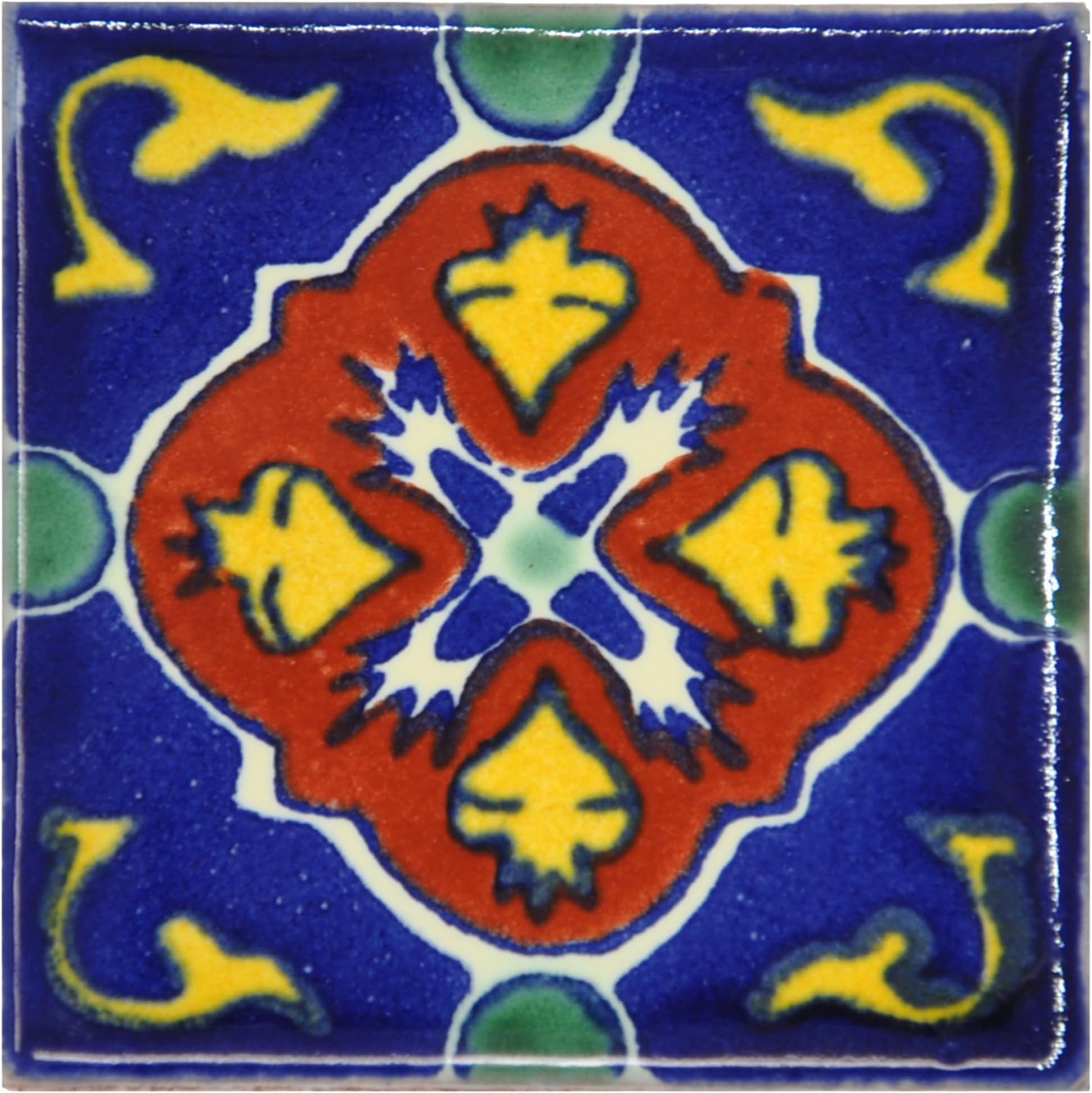 Tumia LAC Handmade Mexican Talavera Tile - Authentic Style Lola Ceramic Tiles for Crafts, Backsplashes and Home Improvement - 10 Pack