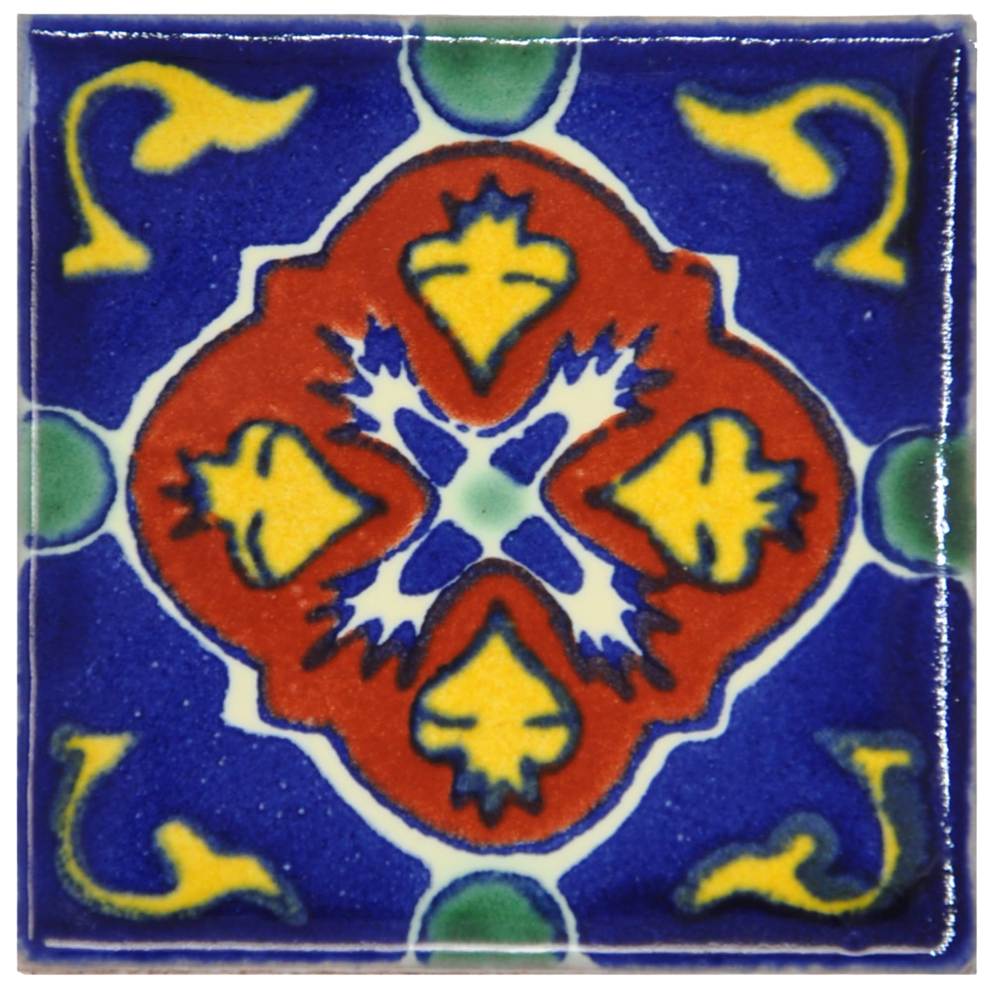 Tumia LAC Handmade Mexican Talavera Tile - Authentic Style Lola Ceramic Tiles for Crafts, Backsplashes and Home Improvement - 10 Pack