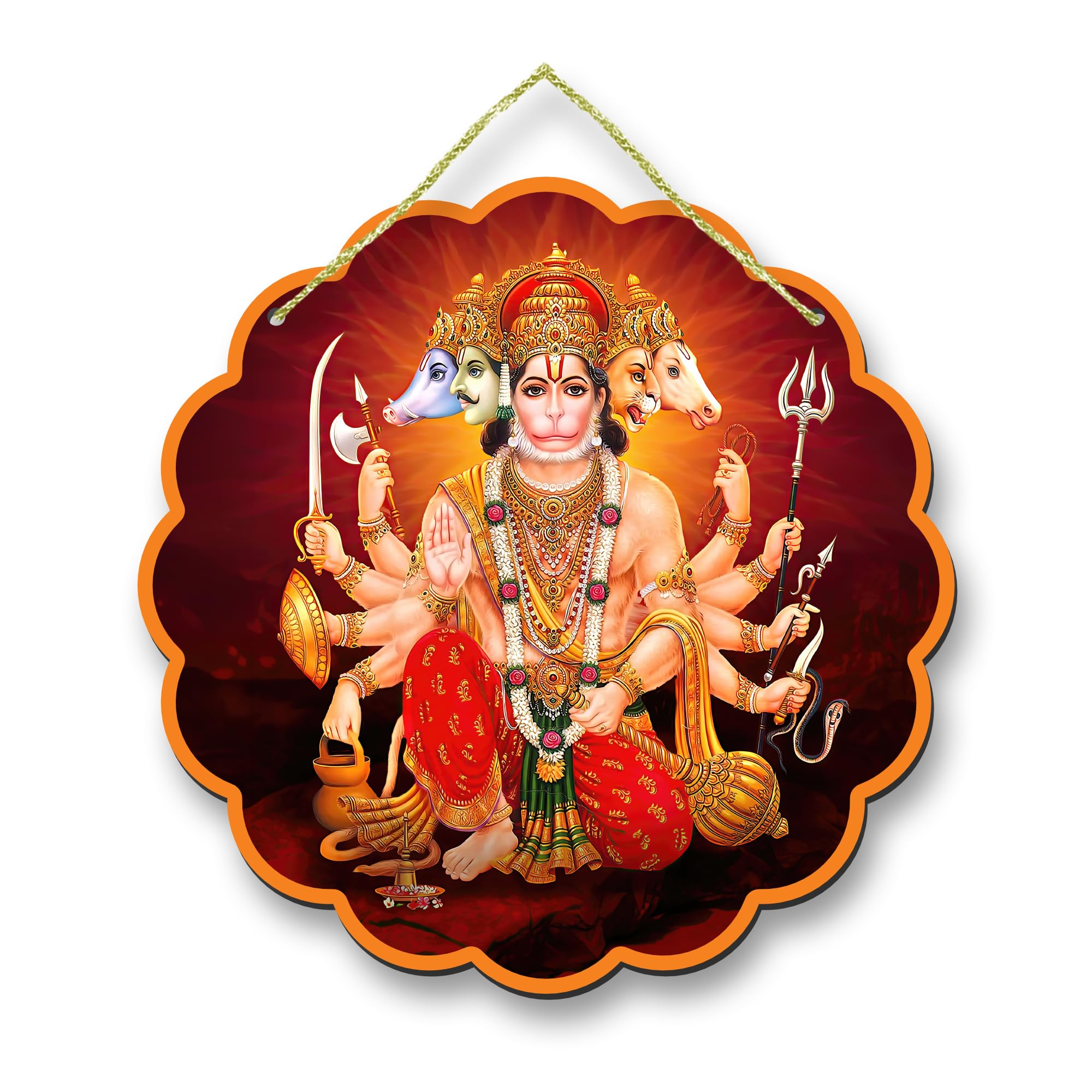 Regalo Casila Panchmukhi Hanuman Wall Hanging for Home Entrance Door Pooja Room Office Temple Decor 8 Inch MDF Wooden UV Printed Vastu Positive Energy Wall Decor Panch Mukhi Hanuman Ji Photo Gift-image-33