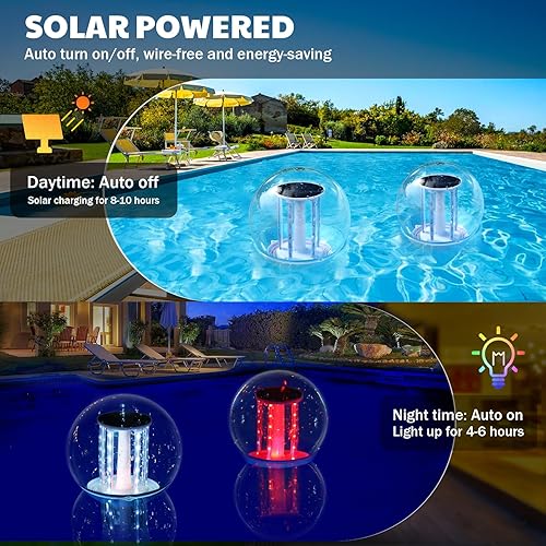 Miniatura 2 de Luces flotantes para piscina, luces solares RGB que cambian de color que flotan, luz de piscina impermeable IP68, luz flotante solar de marquesina