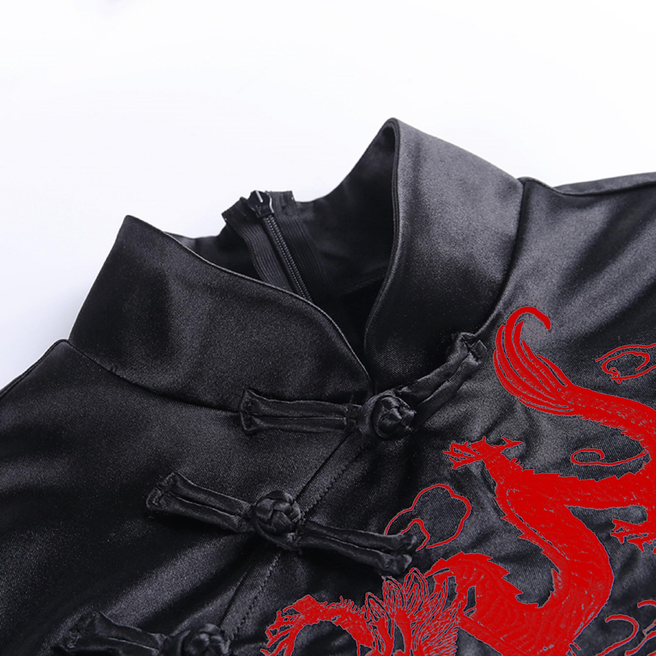 Cheongsam Kleider für Damen Schwarz Gothic Kleid Vintage Slim Kleidung Kurze Ärmel langes Chinesisch Elegante Kleider Asiatischer Stil Drachenmuster Kleid Erhältlich für Mottopartys, Bälle
