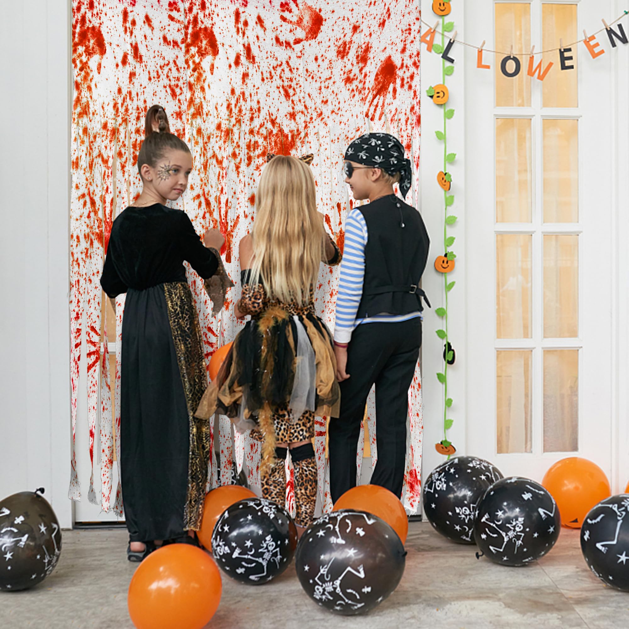 3er-Set Halloween-Türvorhang - Gruseliger Deko-Stoff Mit Blutmuster Für Party & Spukhaus (95x200cm, Weiß)