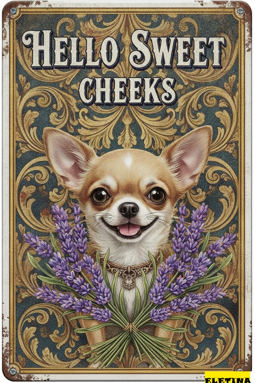 Personalized Sign for Man Cave Chihuahua Tin 8x12in Vintage Dog Metal Hello Sweet Cheeks Funny Tin Retro Metal Home Farm Toilet Restroom Washroom Wall Decor Gift(2825b) Private Property Decorative