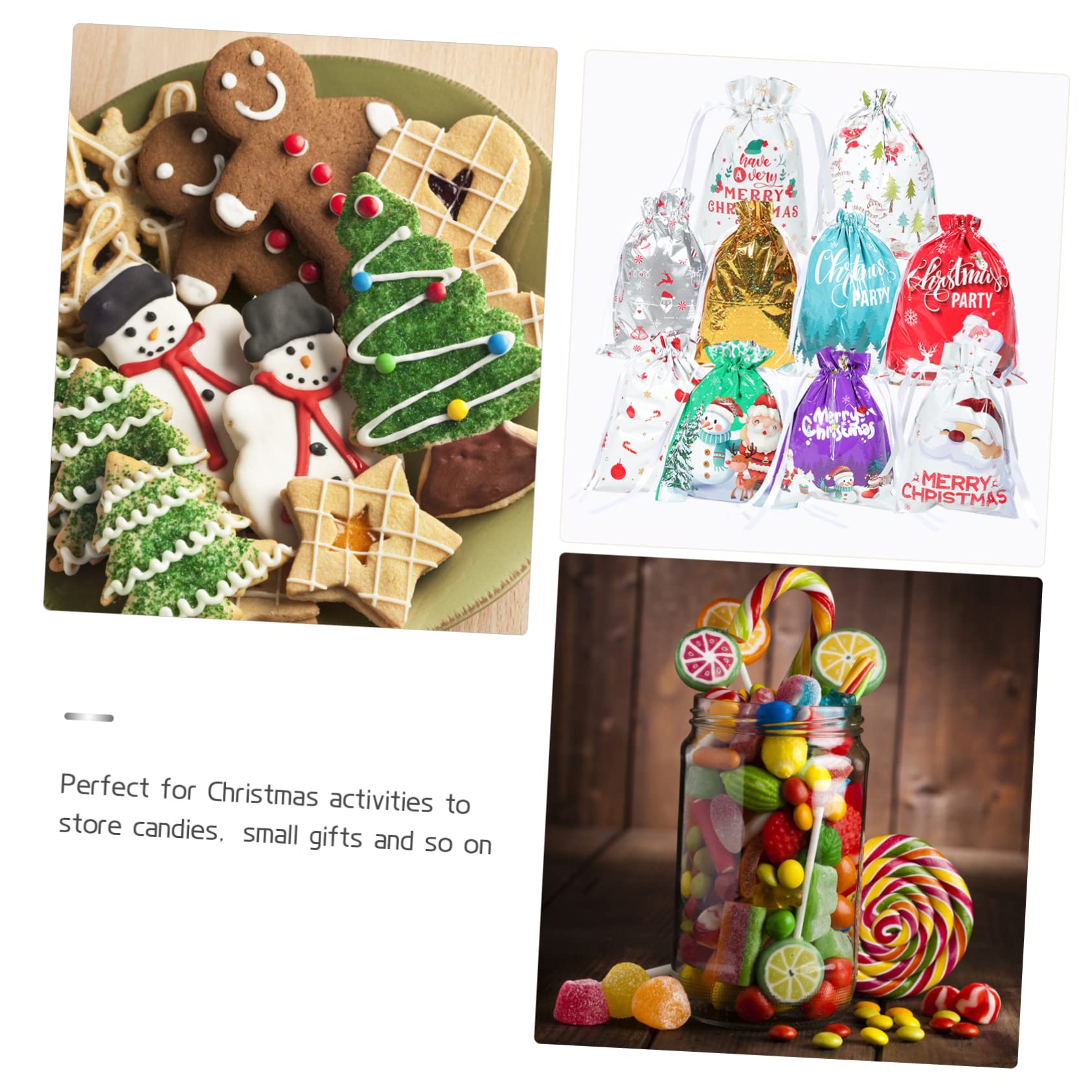 SOLUSTRE 50pezzi Sacchetti Di Natale Con Corda Di Chiusura Sacchetti Per Regali e Caramelle Colorata Per Feste Compleanni e Occasioni Speciali Variabili