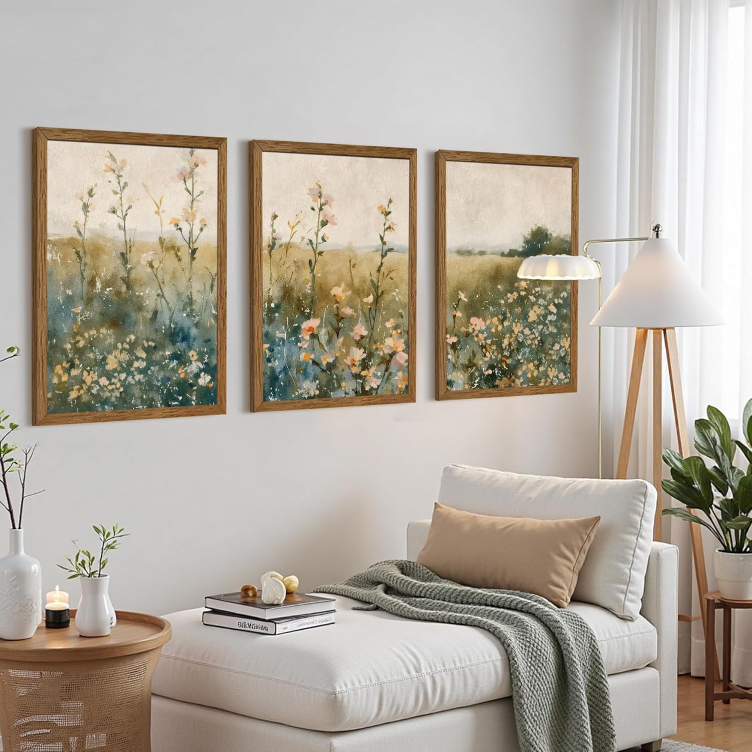 AVECCO 3 Pieces Framed Vintage Wildflower Canvas Wall Art, Nature Floral Artwork Wall Decor, Rural Botanical Art Prints for Bedroom Living Room Office Home Decoration Ready to Hang 20x30 Inch