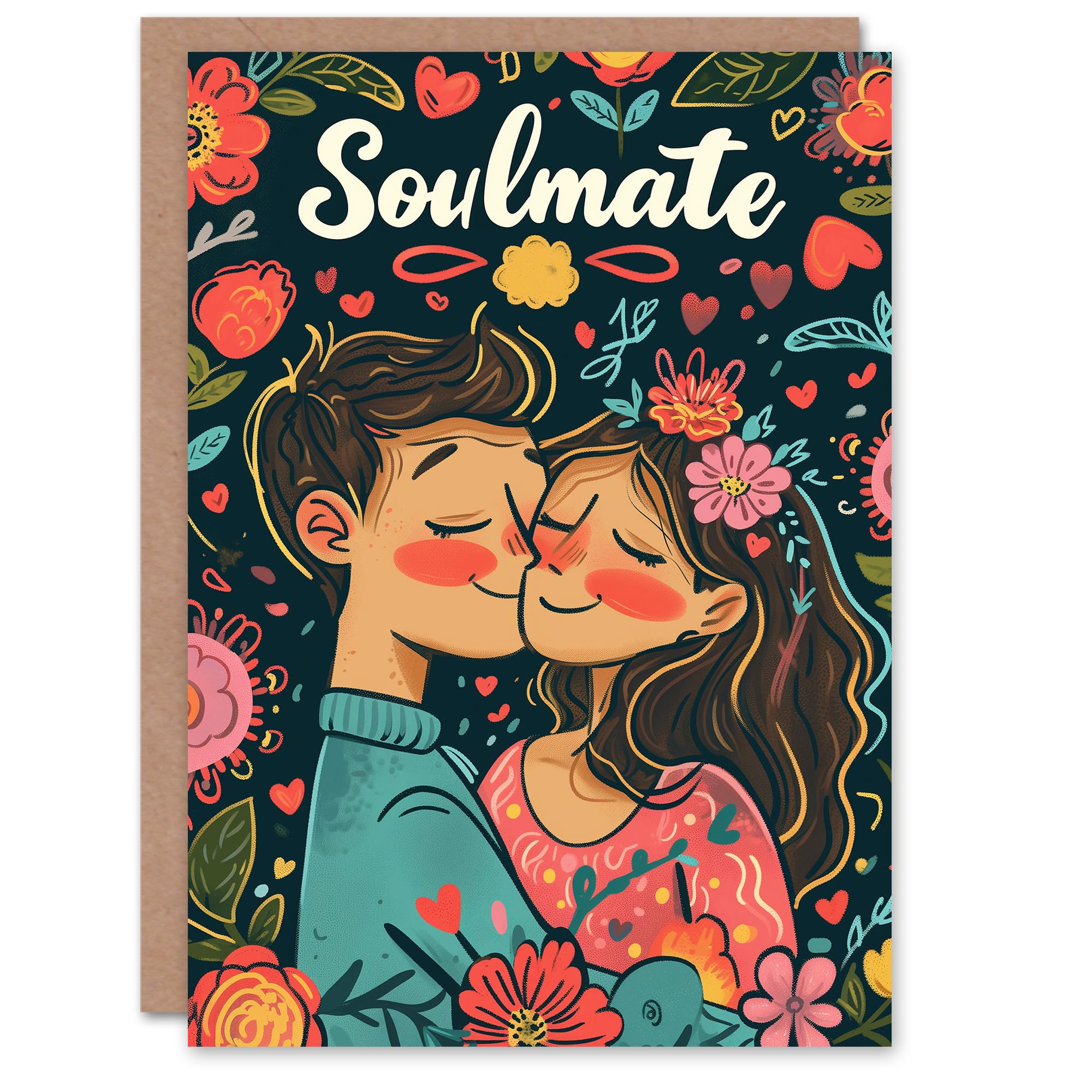 Artery8 Valentines Day Greeting Card Soulmate Couple Hugging Floral For Her Wife Partner