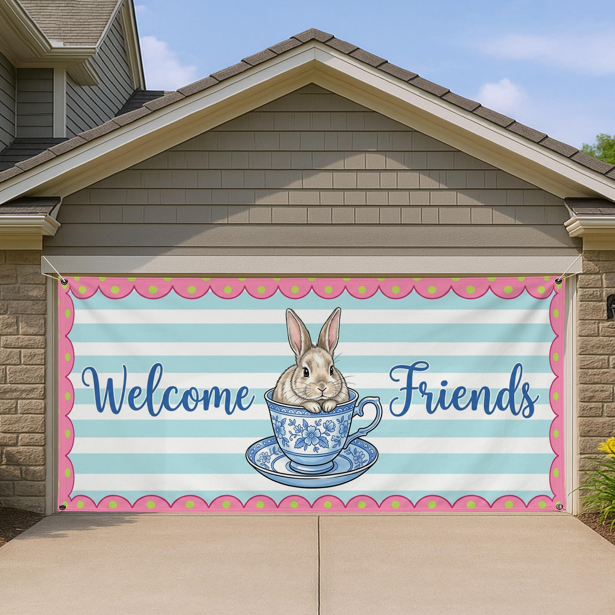 Couverture porte garage Pâques grand format 390x180 décor extérieur de printemps