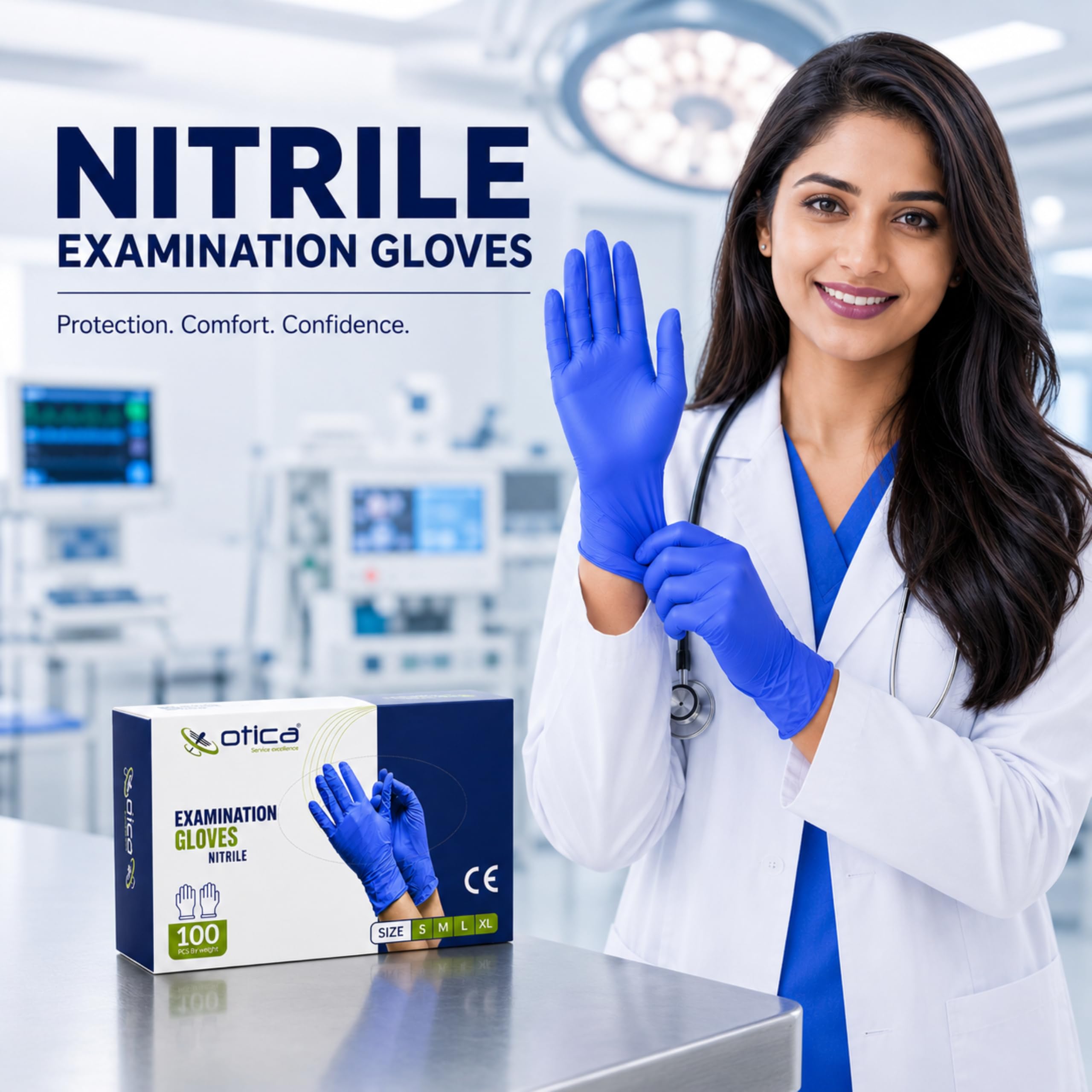 OTICA Nitrile Exam Hand Gloves|100 pcs|Tear Resistance|Stick Resistant|Powder Free|Gloves for Food,Dental and Hospital|Blue|Medical Examination Gloves Pack of 100(Small) 4