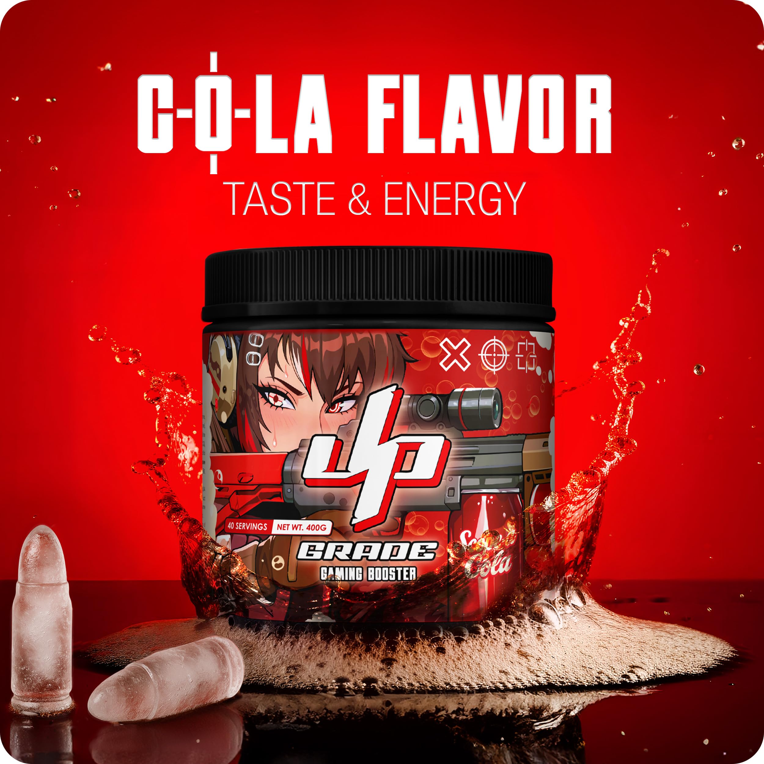 UP-GRADE Gaming Booster – Polvere per Energy Drink per Focus ed Energia – 200 mg di Caffeina, L-Tirosina, Taurina, Vitamine e Magnesio – Bevanda Chiara e Rinfrescante – 40 Porzioni (400 g)