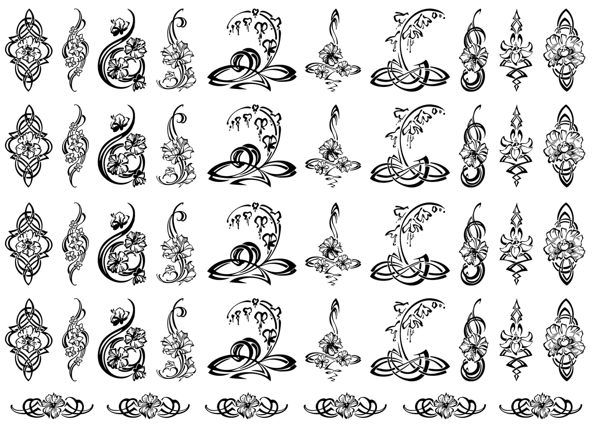 Flower Art 46 pcs 1 Inch Black Fused Glass Decals