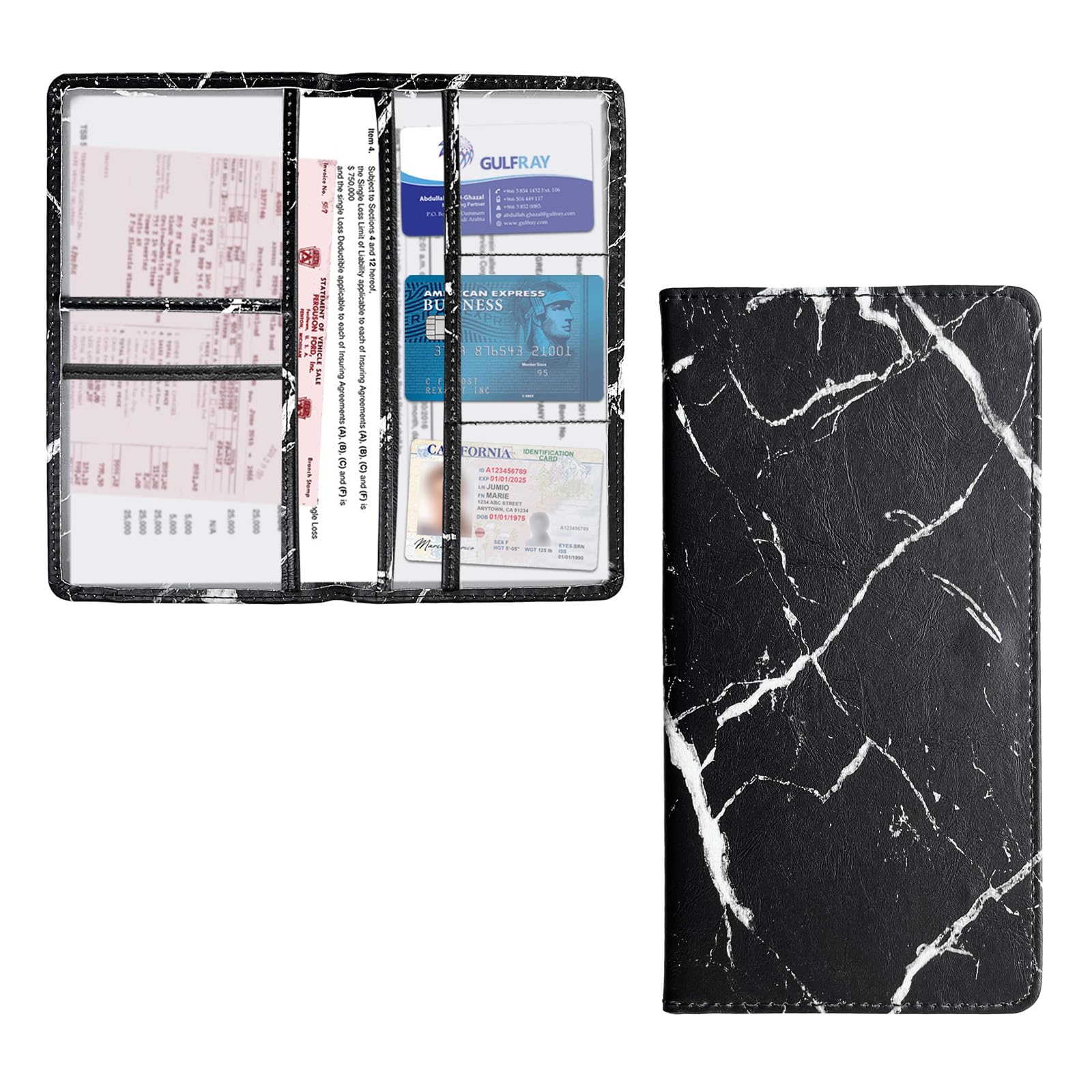 KewucnCar Registration and Insurance Holder, Leather Auto Glove Box Organizer with Magnetic Shut, Vehicle Compartment Accessories Case for Cards, Driver License & Essential Documents