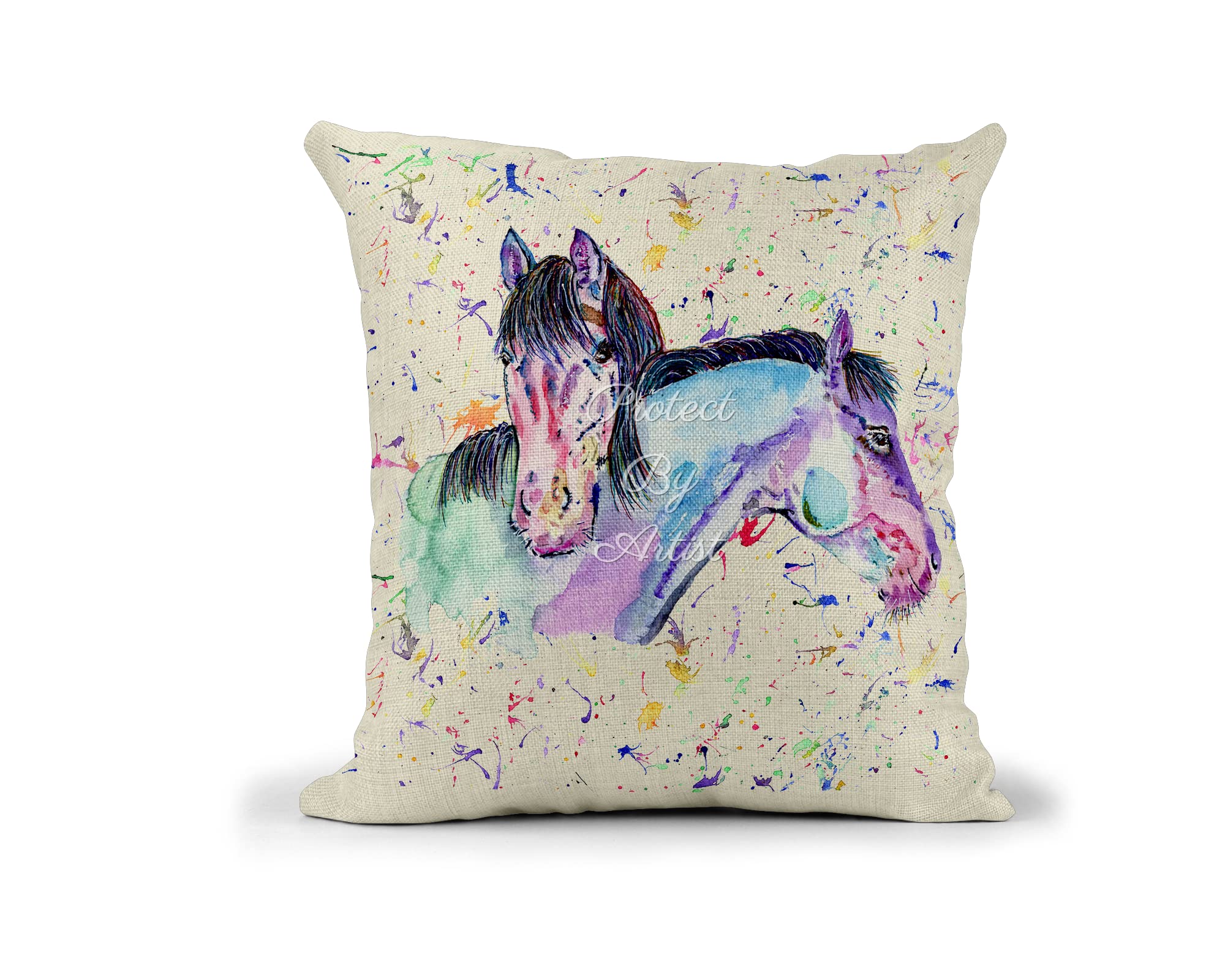 Vixar Horse Horses Farm animals Watercolour Rainbow Art Linnen Cushion With filling or cover only, 40x40cm, gift, christmas, Birthday (with insert)