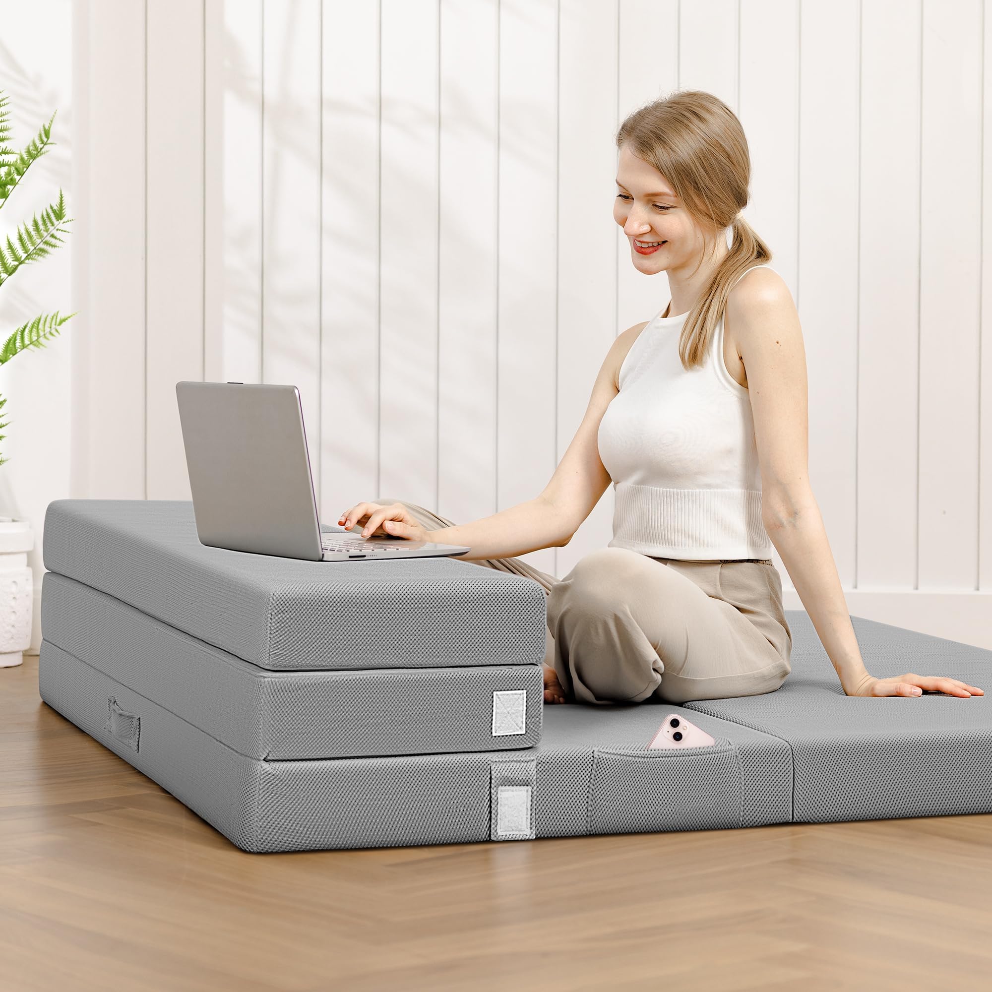 AprLeaf Foldable Mattress Twin, 4 Inch Quad Folding Mattress for Camping, Portable Floor Mattress for Sleeping, Guest Bed Foldable for Adult