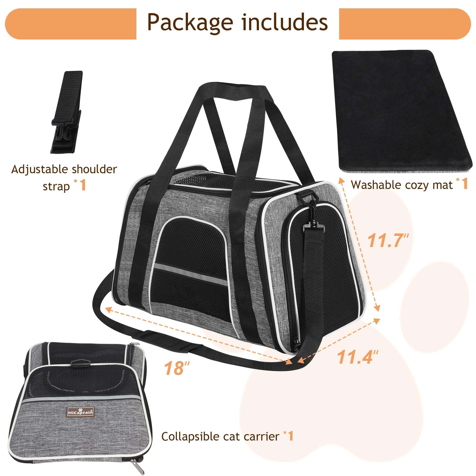 Katzen Transportboxen, Atmungsaktive und Faltbare Hundebox,Hundetasche Transportbox mit Verstellbarem Schultergurt für mittlere Katzen und kleine Hunde Welpen bis 14 lb (Grau)