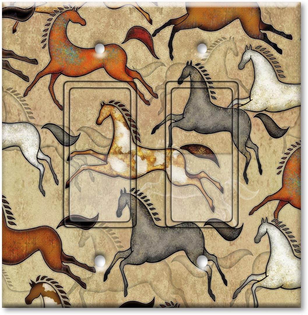 Printed Decora Rocker Style Double Switch with matching Wall Plate - Southwest Horses - Image by Dan Morris