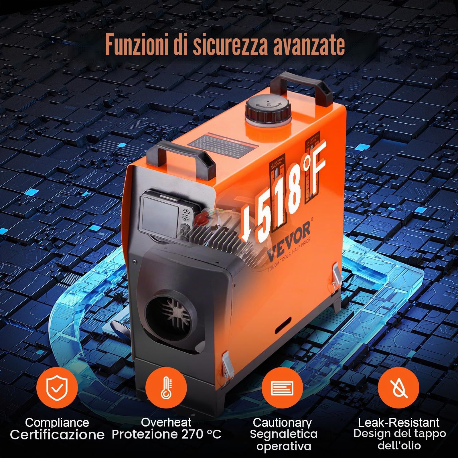 VEVOR Riscaldatore ad aria diesel da 12 V 8 kW, riscaldatore ad aria per parcheggio, riscaldatore ad aria diesel 0,16-0,62L/h con display LCD e telecomando, riscaldamento ad aria diesel,