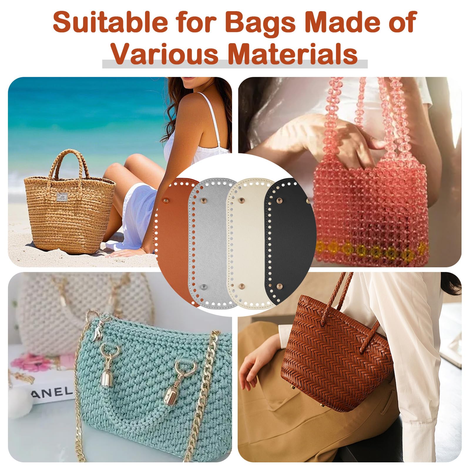 4 Piezas Crochet Bolsa Inferior, 22×10cm Base Para Bolsos Crochet de Cuero PU, Materiales Para Hacer Bolsos con Agujeros para Bolso Tejida a Mano DIY Bolsos de Hombro Artesanales Bolso Fabricación