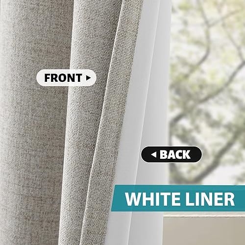 Miniatura 3 de SimpleHome Cortinas de lino natural para dormitorio de 84 pulgadas de largo, juego de 2 paneles 100% opacas, cortinas de lino sintético texturizado,