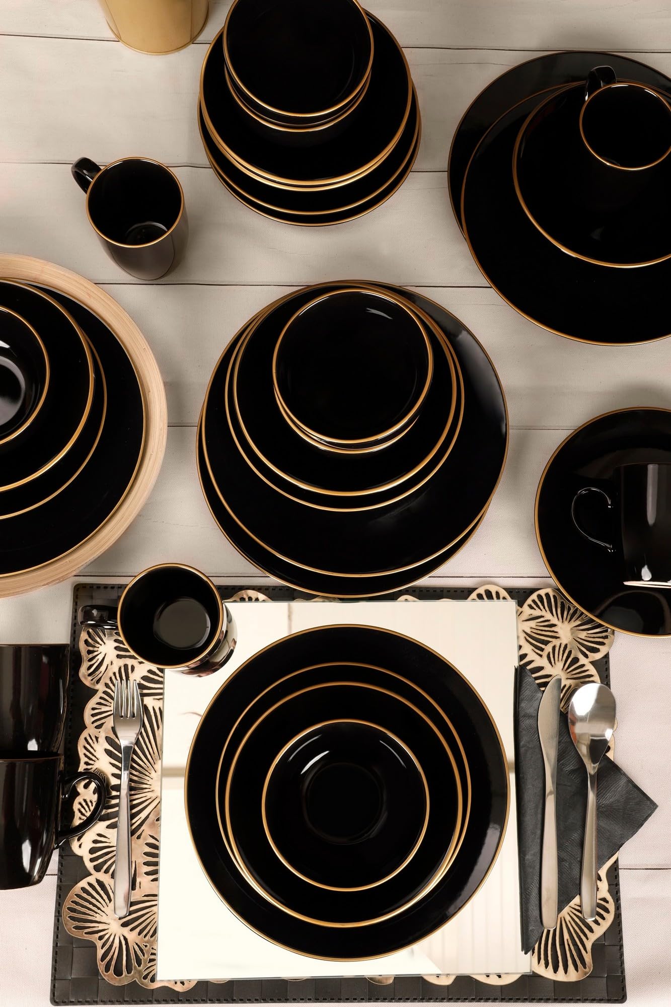 30-Piece Ceramic Dinner Set, Black Stoneware | Antibacterial, Eco-Friendly, Easy Clean | Dishwasher & Microwave Safe | Perfect for Elegant Dining