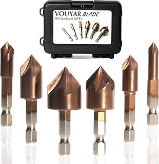 6 Pcs M35 Cobalt Countersink Drill Bit Set for Metal with Case 82 Degree 1/4'' Hex Shank HSS 5 Flute Center Punch Tool Sets for Wood, Quick Change Bit 1/4” 5/16" 3/8” 1/2” 5/8” 3/4”