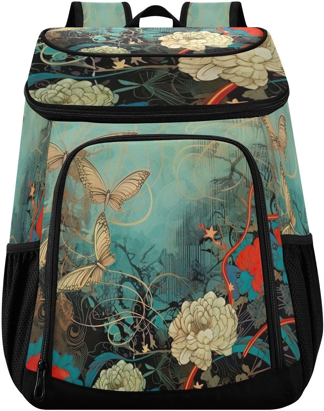 Butterflies Flowers Cooler Backpack 36 Cans Leakproof Waterproof Backpack Cooler Bag Beach Accessories Travel Camping Fishing Backpack for Women Men
