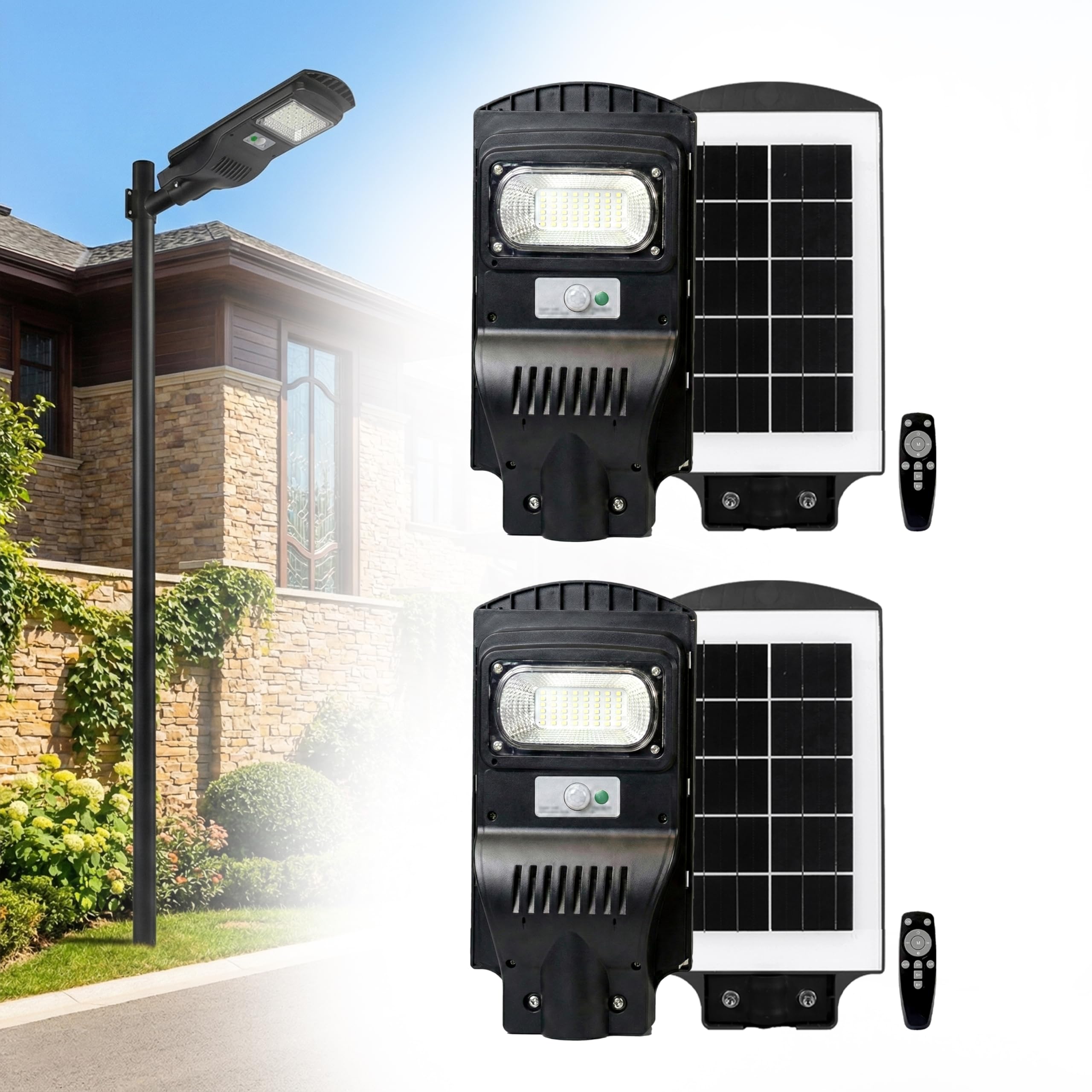 Homehop Solar Light Outdoor Home Garden Automatic 50W Motion Sensor LED | Solar Street Light Outdoor Waterproof Security Lamp For Pathway, Wall (5000mAh-ABS-Cool White-Pack of 2-Pole Not Included)