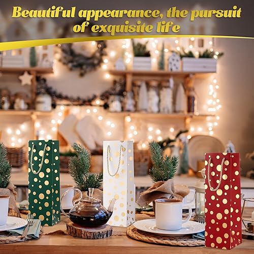 Miniatura 5 de Woanger 60 bolsas de regalo de vino de Navidad, bolsas de vino de papel kraft a granel con asa, bolsas de regalo de color rojo, verde y blanco, con