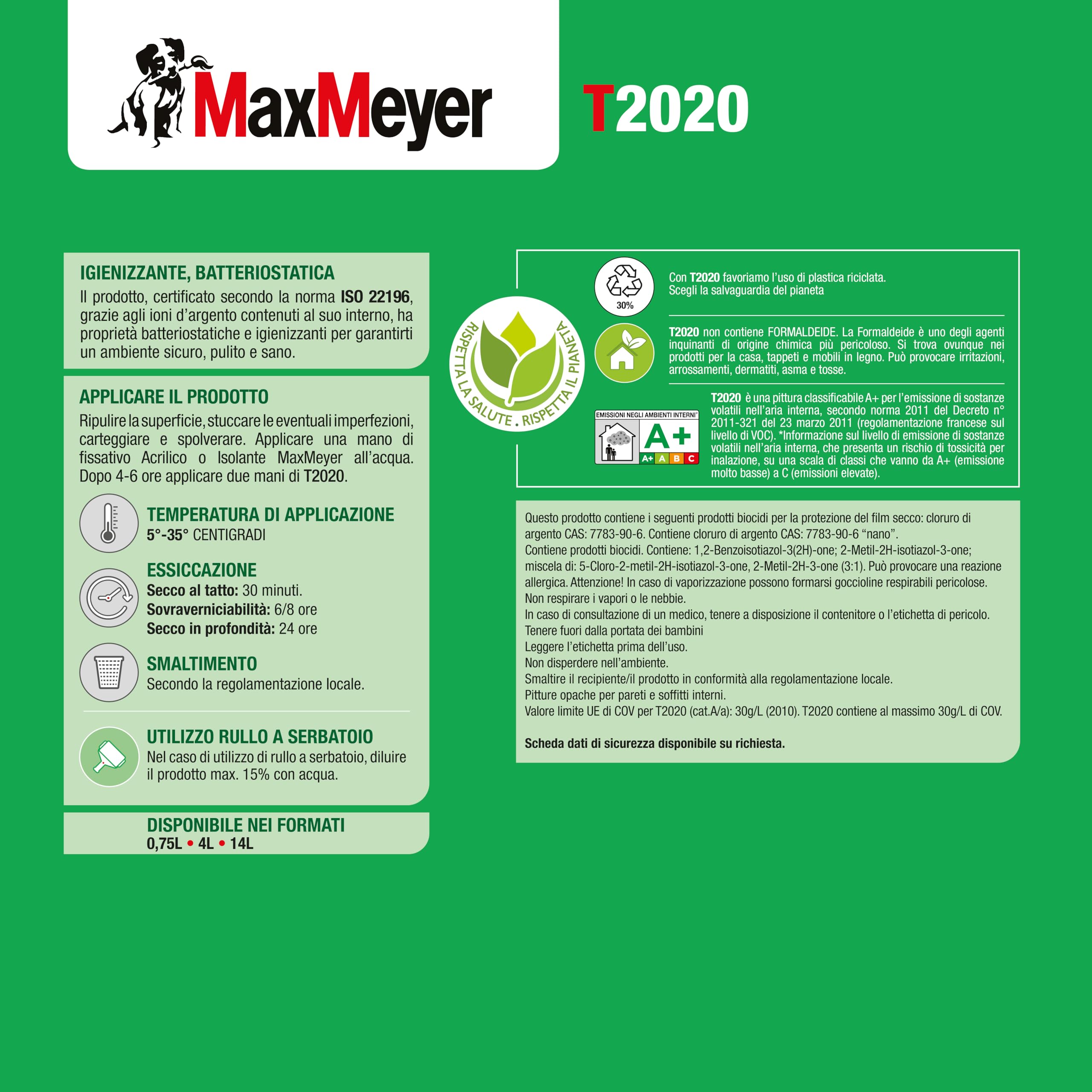 MaxMeyer Pittura per interni Traspirante T2020 Igienizzante, resistente ai batteri Bianco 0.75 l