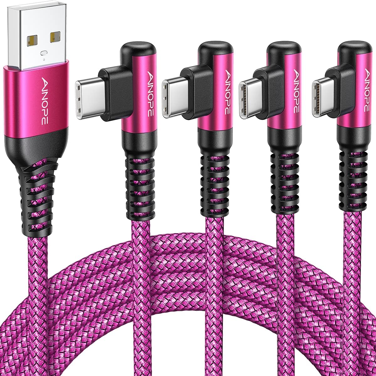 4Pack/Rose USB C Cable, AINOPE 3.1A C Charger Cable Fast Charging, Right Angle Durable Nylon Braided USB C Charger Compatible with Samsung Galaxy A10e A20 A50 A51 A71