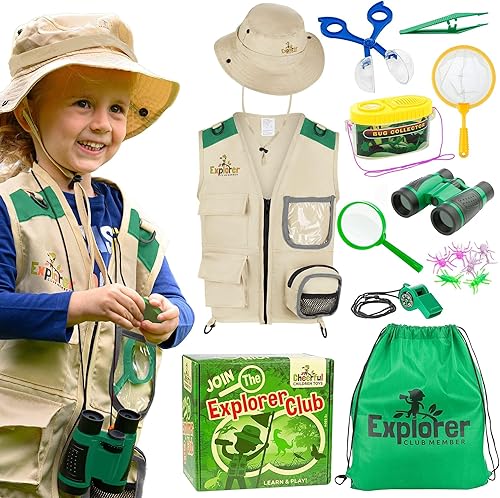 Kit de captura de insectos de alta calidad, kit de explorador de 19 piezas, kit de aventura para niños de 3 a 7 años, incluye chaleco de safari,