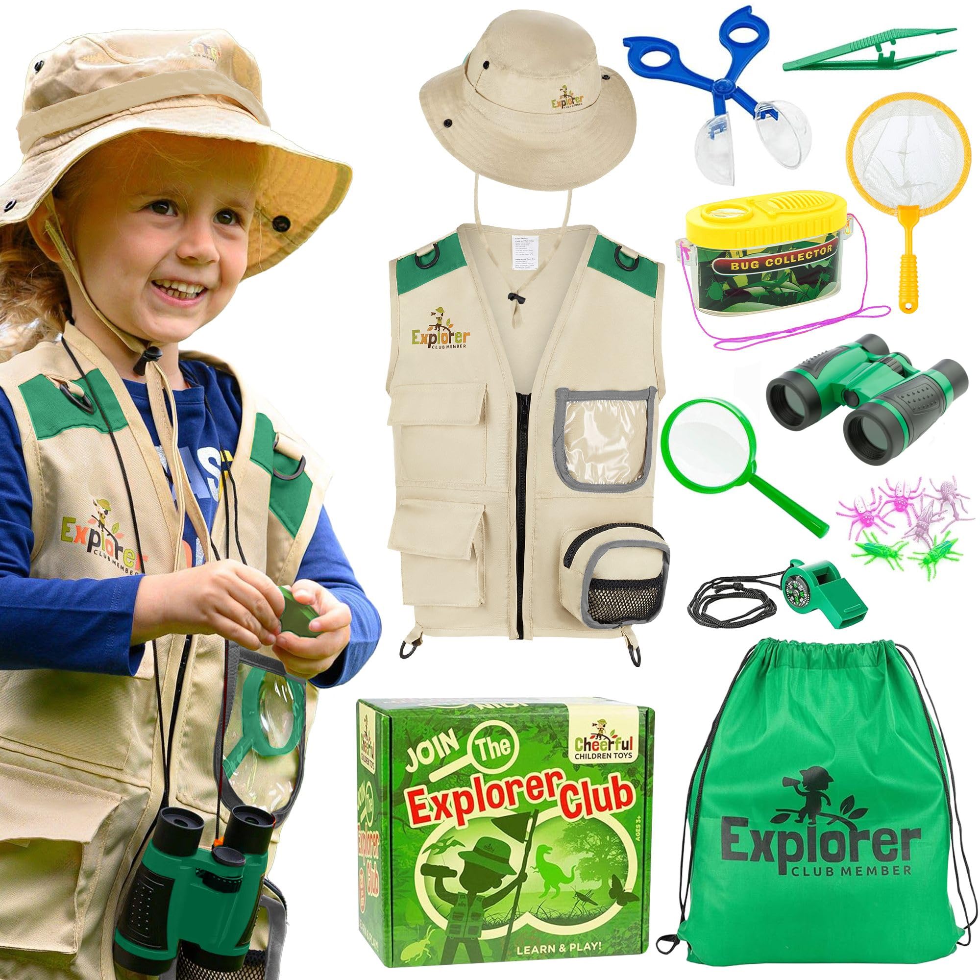 Premium Kids Explorer Kit with Extra Sturdy Accessories for 3-7 Year Old, Bug Hunting Kit Explorer Costume Zoo Keeper Vest & Hat for Boys/ Girls, Outdoor Safari Nature STEM Educational (Green)Premium Kids Explorer Kit with Extra Sturdy Accesso…
