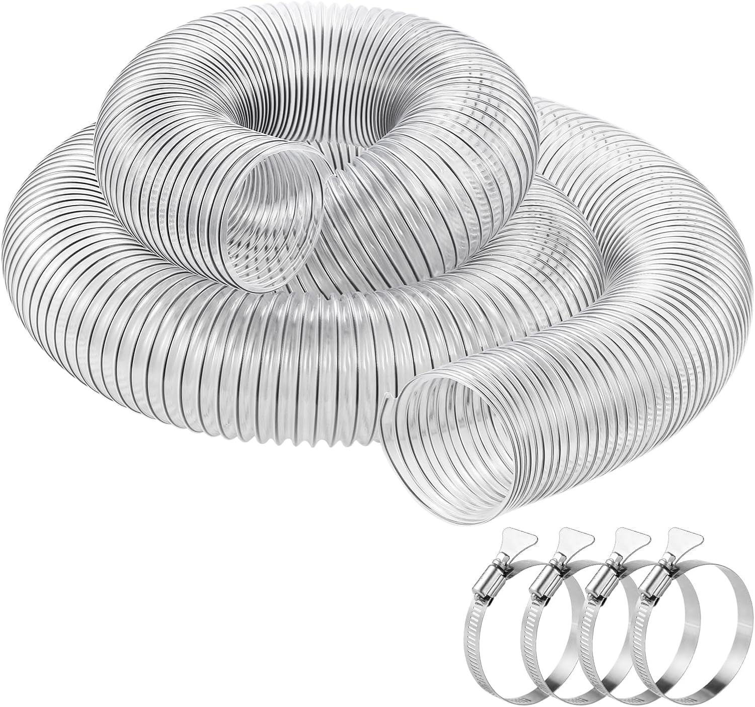 4"x15'Dust Collection Hose(Black Wire),4 Inch Dust Collection Tube with 304 Stainless Steel Hose Clamps,PVC 4 Collector Flexible Tube- Puncture Resistant