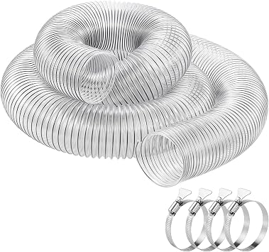 4"x15 Clear PVC Dust Collection Hose, 304 Stainless Steel Clamps