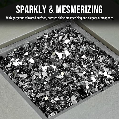 Miniatura 123 de Skyflame 4.53 kg de vidrio resistente al fuego, de 1.27 cm, de brillo intenso para paisajismo de chimenea, lugar para fogatas, Platino reflectante