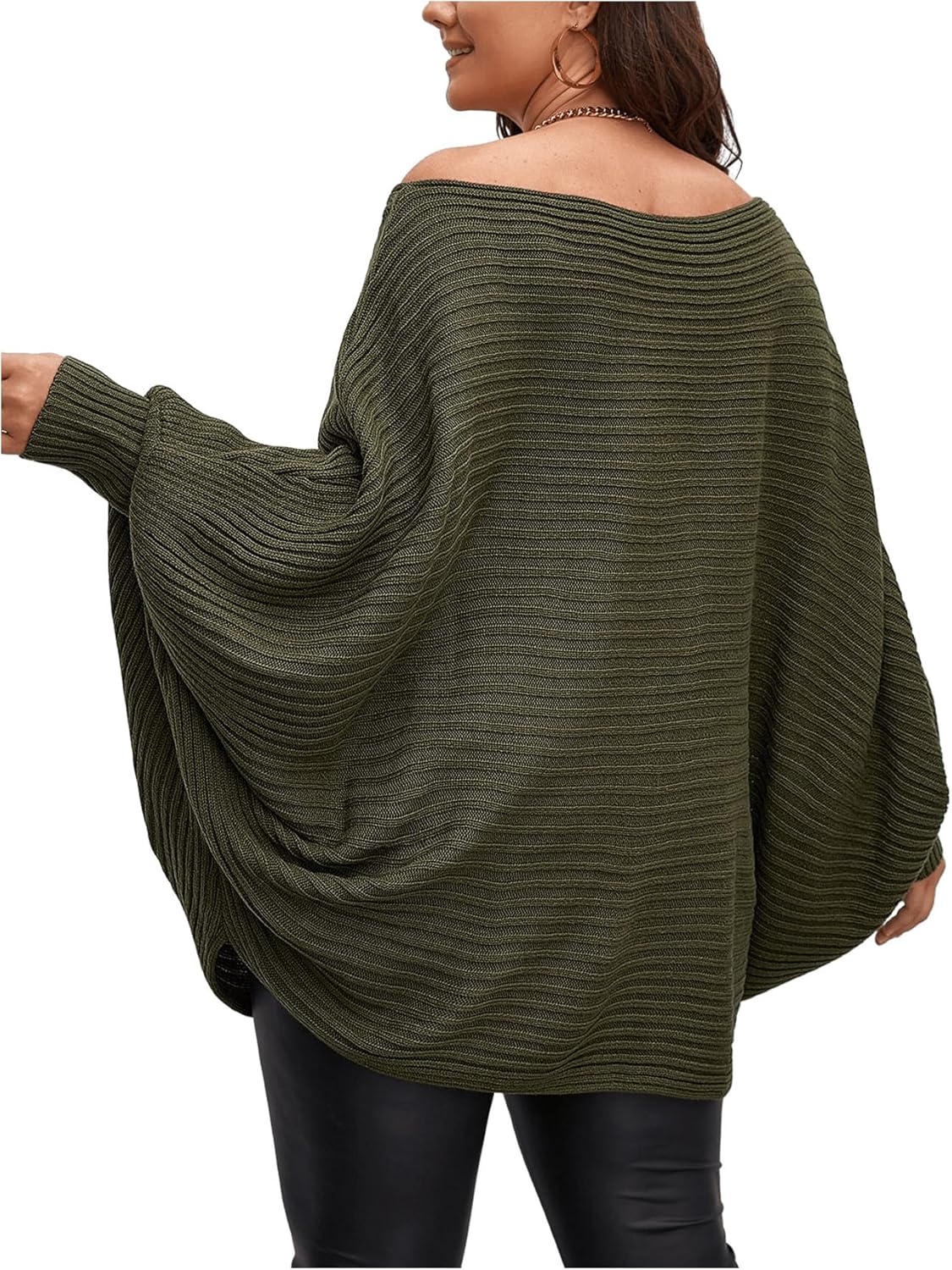 WDIRARA Women's Plus Size Off The Shoulder Long Sleeve Sweater Pullovers - Image 2