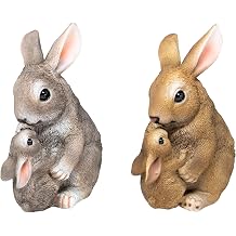 2-Piece Mom & Baby Rabbit Figurines Resin Bunny Statues | Home, Indoor & Garden Decor, Easter, Farmhouse, Rustic, Woodland Decorations, Animal Sculptures