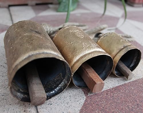 Miniatura 5 de Mango Gifts Harmony - Juego de 3 campanas de vaca vintage con acabado dorado antiguo (campanas cilíndricas)