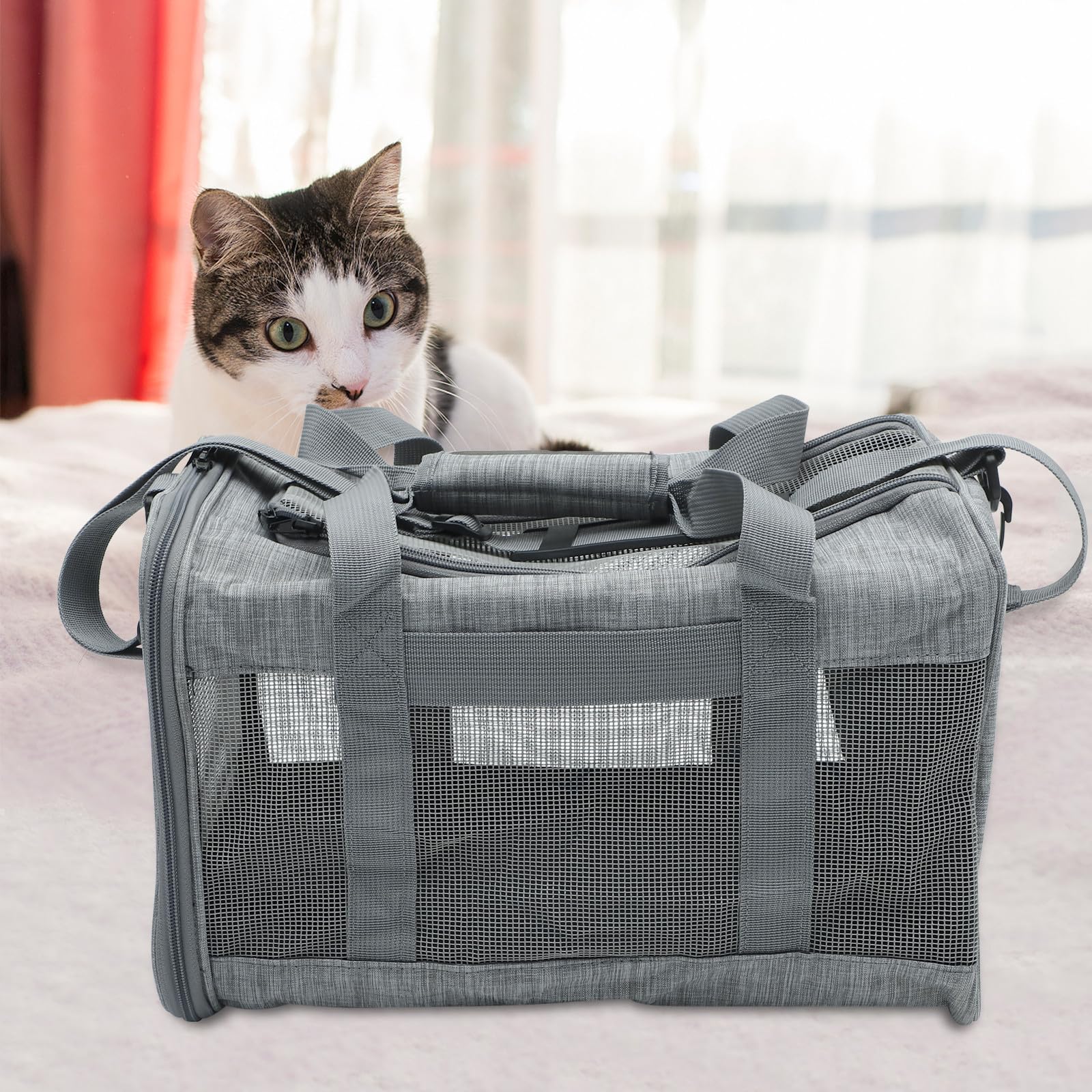Tofficu Pet Carrier Backpack for Cats and Small Dogs, Soft-Sided Breathable Mesh Travel Bag, Foldable Portable Pet Carrier for Outdoor Use, Gray - image 5