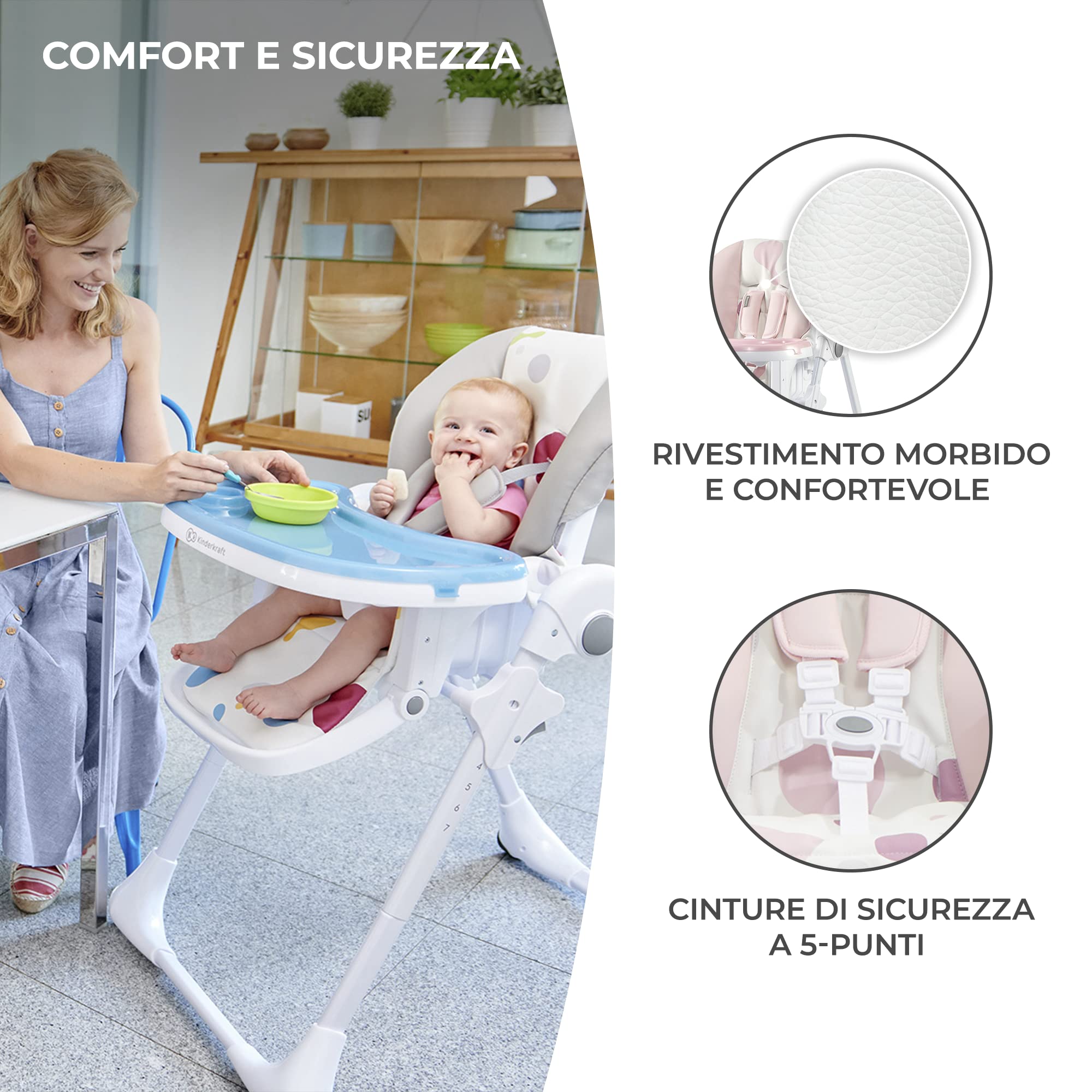 Kinderkraft YUMMY Seggiolone Pappa, Rialzo da Sedia, Regolabile, Pieghevole, Alzase Bambini da 6 Mesi fino a 3 Anni, Rosa